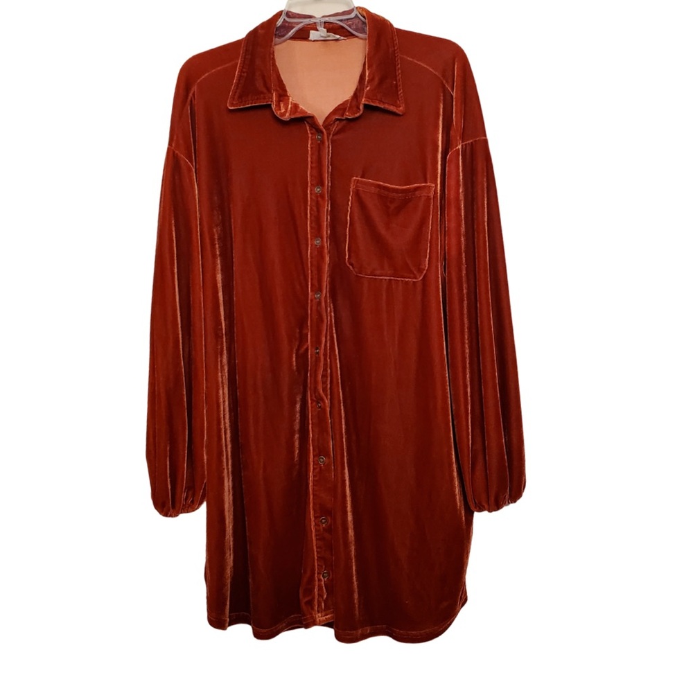 entro Velvet Button-Up Lantern Sleeve Dress